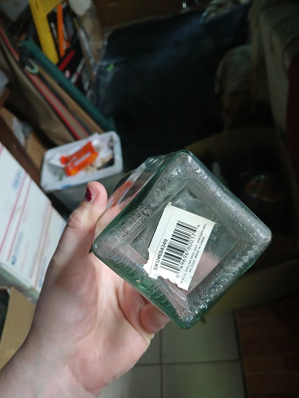 vintage square clear glass storage canister, possibly from brands like Anchor Ho